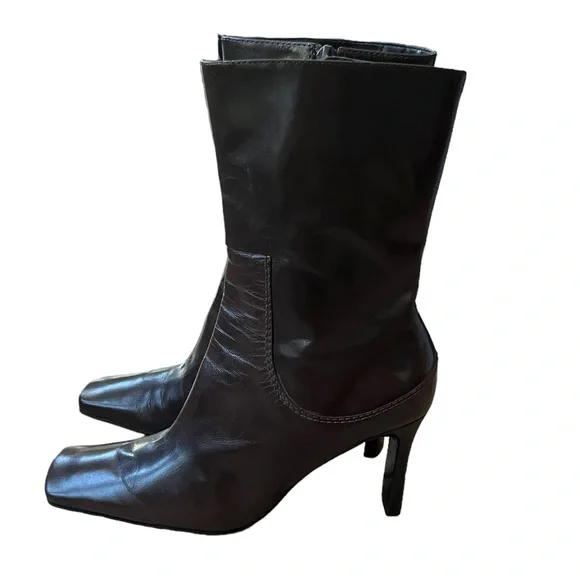 Vintage Nine West Yettas Dark Brown Leather High Ankle Boots Size 6.5 - Picture 3 of 7